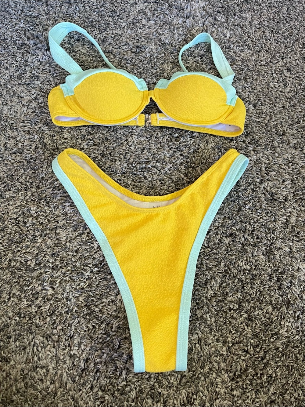Yellow Bikini Set with Mint Trim
